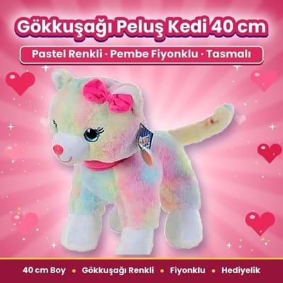 Halley 62555 Peluş 40cm Sesli Kedi Pembe Tokalı