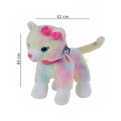 Halley 62555 Peluş 40cm Sesli Kedi Pembe Tokalı