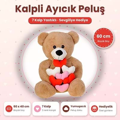 Pufu 04051 Peluş 60cm Çok Kalpli Ayıcık