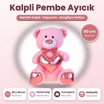 Pufu 04053 Peluş 60cm Parlak Kalpli Ayıcık