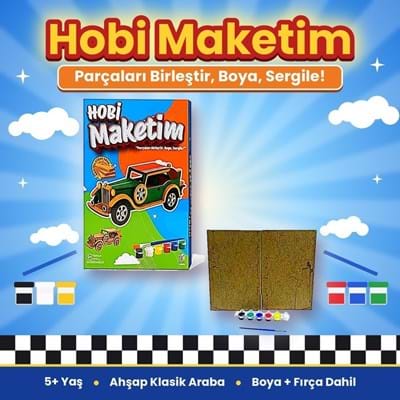 Hobi Hedmak04 Ahşap Klasik Araba Boyama Seti