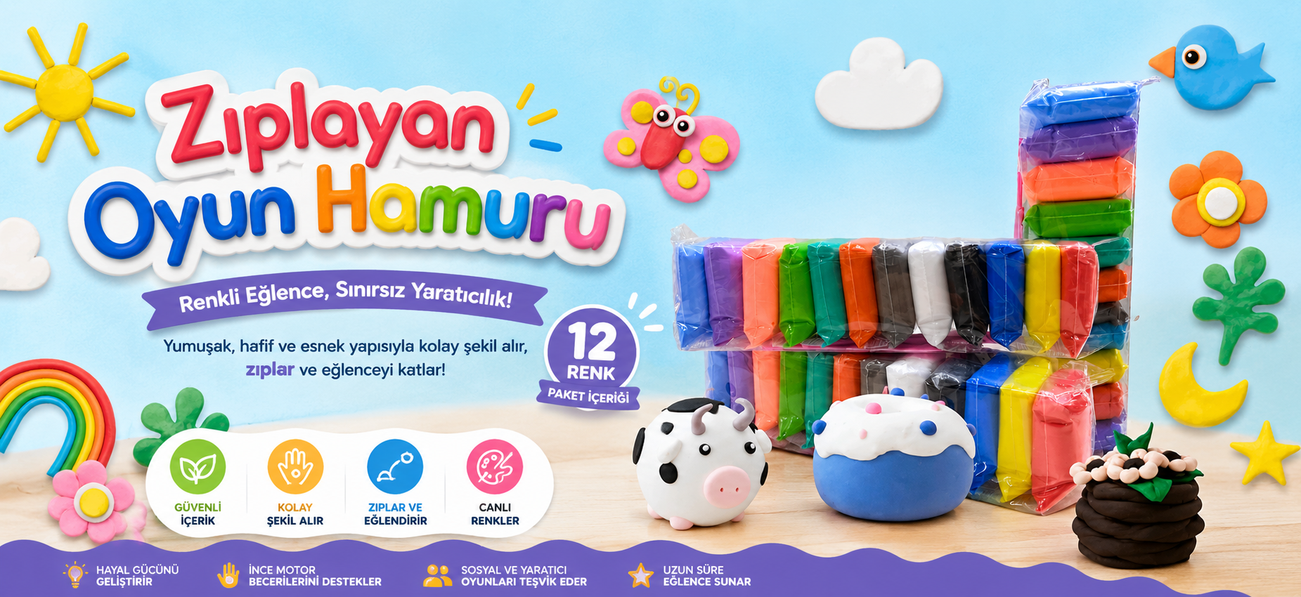 Zıplayan Oyun Hamuru 73gr 12li